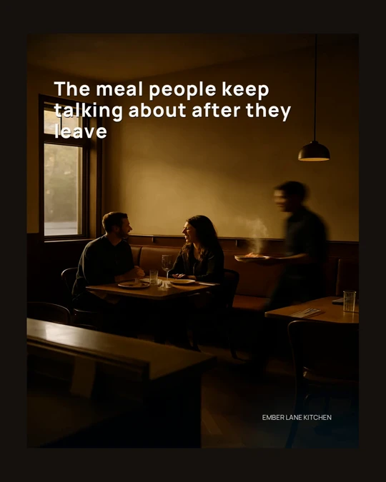 Warm dining room — production campaign artwork awaiting approval